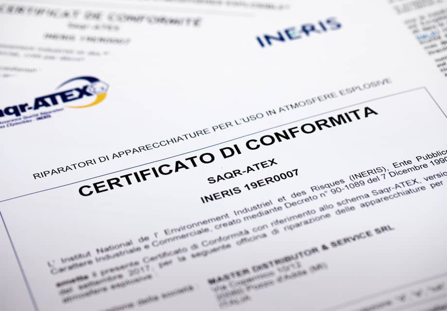 certificato di conformita saqr-atex